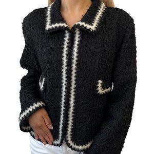 CHANEL Vintage 98A CC Logo Button Tweed Jacket #38 Black White Wool [106482]